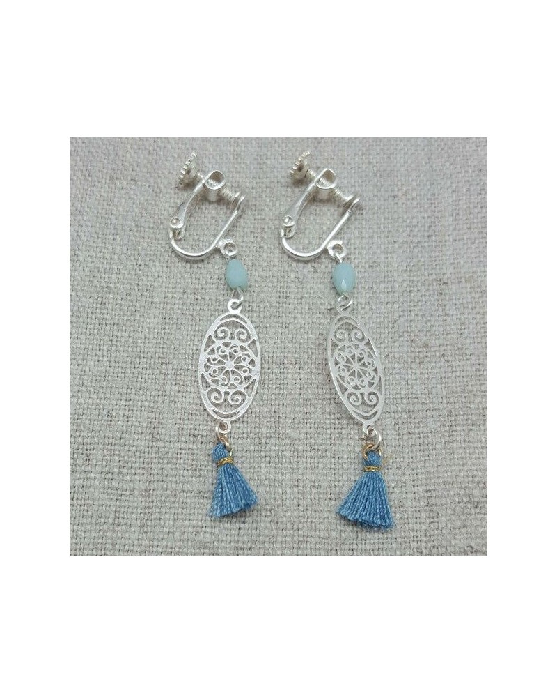 Boucles d'oreilles courtes arabesque argent et pompon