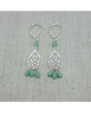 Boucles d'oreilles courtes arabesque argent et pompon
