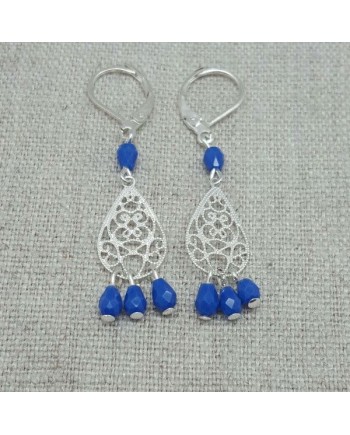 Boucles d'oreilles courtes arabesque argent et pompon