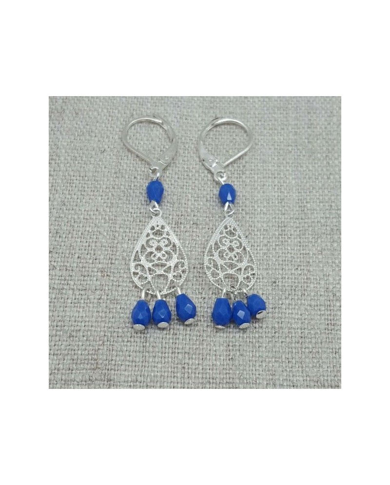 Boucles d'oreilles courtes arabesque argent et pompon
