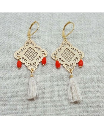 Boucles d'Oreilles grande arabesque et pompon