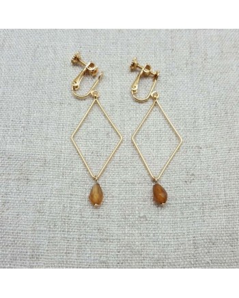 Boucles d'oreilles motif losange et perle colorée