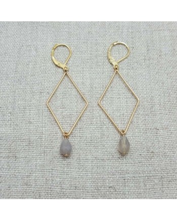 Boucles d'oreilles motif losange et perle colorée