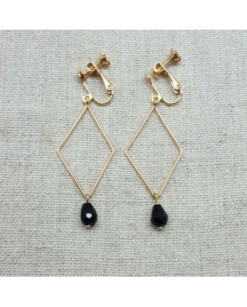 Boucles d'oreilles motif losange et perle colorée