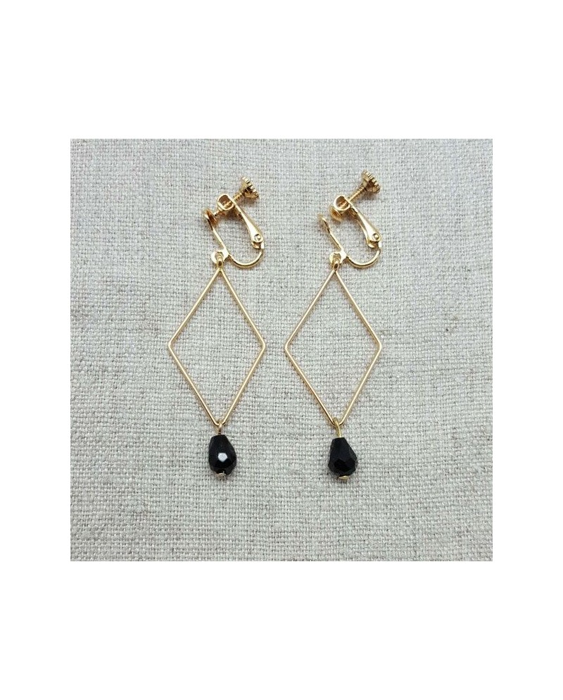 Boucles d'oreilles motif losange et perle colorée