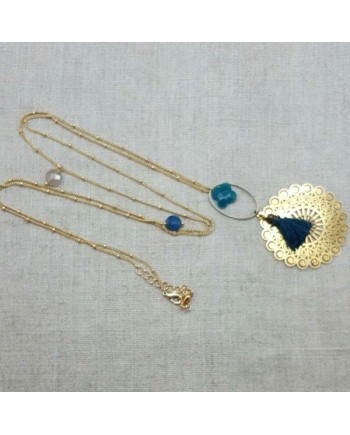 Sautoir sur chaîne perlée Plaqué Or motif rond