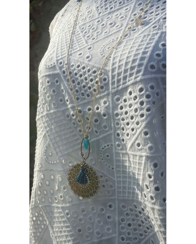 Sautoir sur chaîne perlée Plaqué Or motif rond