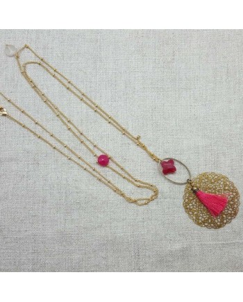 Sautoir sur chaîne perlée Plaqué Or motif rond