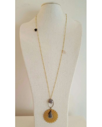 Sautoir sur chaîne perlée Plaqué Or motif rond