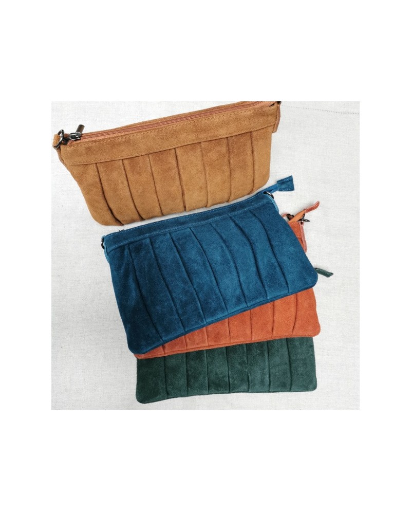 Sac rectangulaire bandoulière croute de cuir