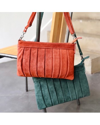 Sac rectangulaire bandoulière croute de cuir