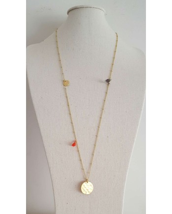 Sautoir Plaqué Or médaille martelé