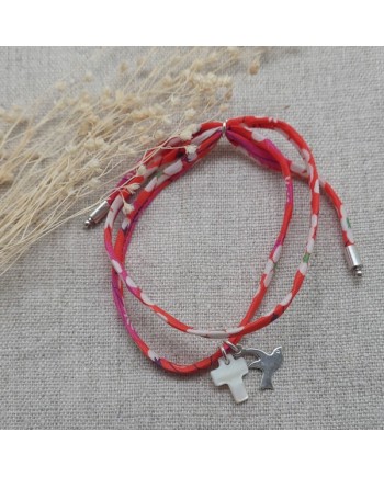 Bracelet religieux double tour liberty nacre et vierge colorée