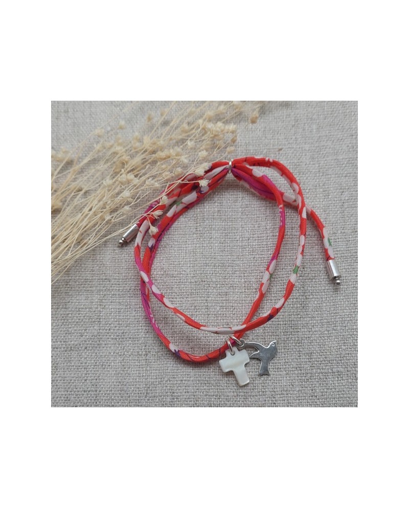 Bracelet religieux double tour liberty nacre et vierge colorée