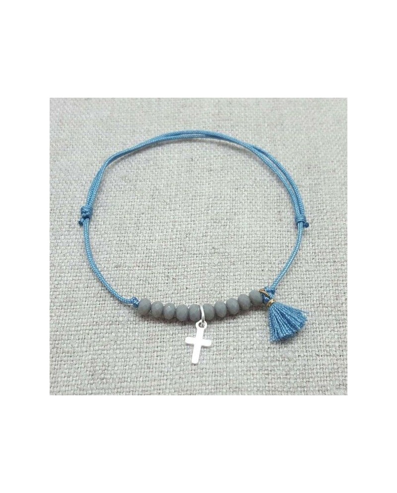 Bracelet dizainier croix argent et pompon