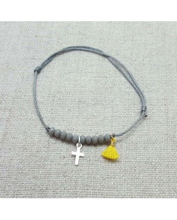 Bracelet dizainier croix argent et pompon
