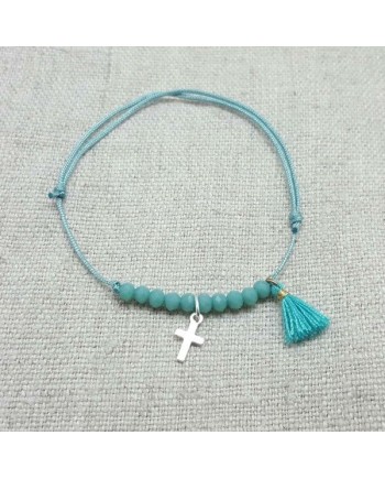 Bracelet dizainier croix argent et pompon