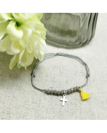 Bracelet dizainier croix argent et pompon