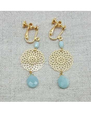 Boucle d'oreille arabesque ronde et perle turquoise