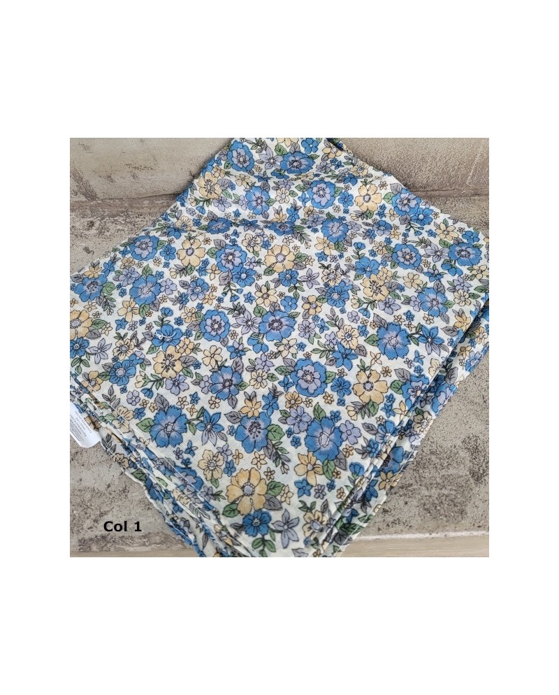 Foulard coton imprimé coloris bleu  jaune