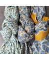 Foulard coton imprimé coloris bleu  jaune
