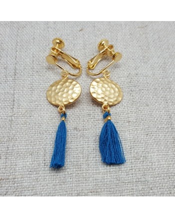 Boucles d'oreilles rond martelé et pompons colorés