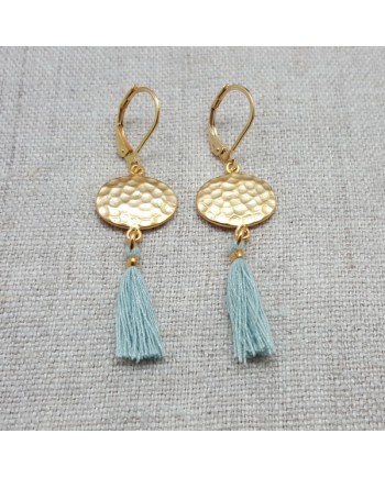 Boucles d'oreilles rond martelé et pompons colorés