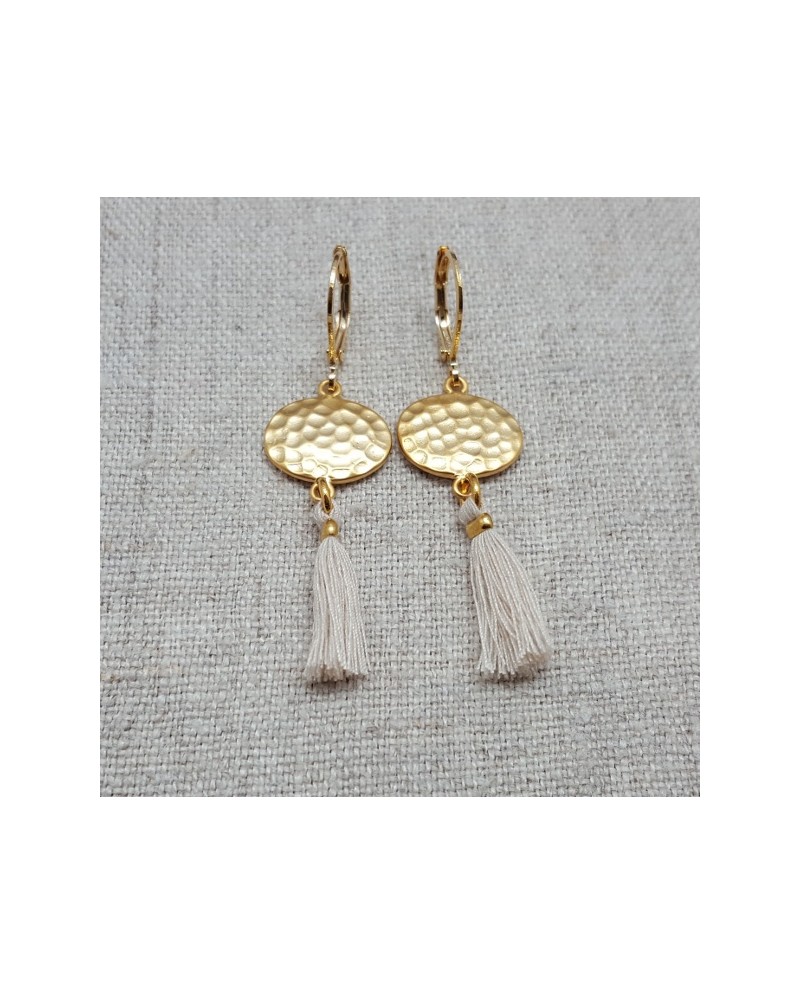 Boucles d'oreilles rond martelé et pompons colorés