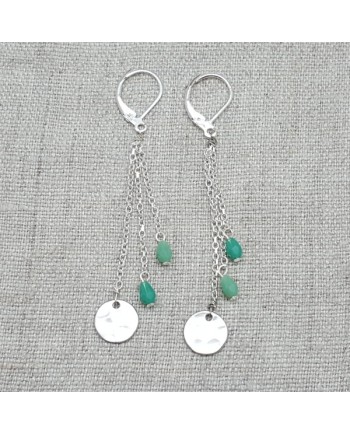 Boucles d'oreilles pendantes médaille martelée