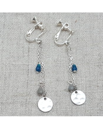 Boucles d'oreilles pendantes médaille martelée