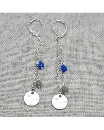 Boucles d'oreilles pendantes médaille martelée