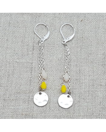 Boucles d'oreilles pendantes médaille martelée