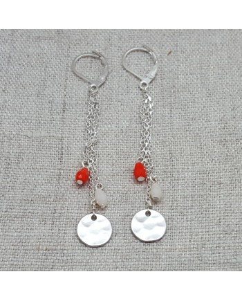 Boucles d'oreilles pendantes médaille martelée