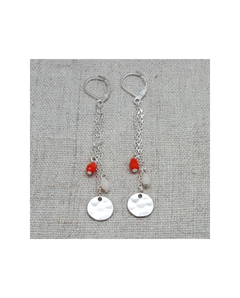 Boucles d'oreilles pendantes médaille martelée