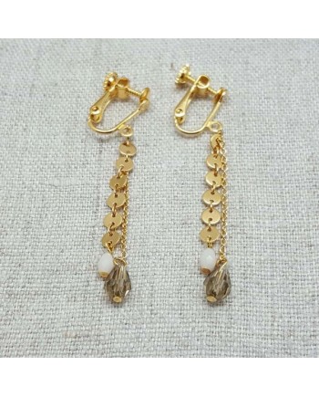 Boucles d'oreilles longues Plaqué Or chaîne mini médailles