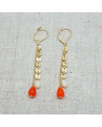 Boucles d'oreilles longues Plaqué Or chaîne mini médailles