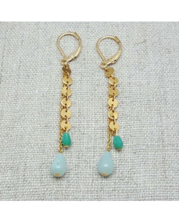 Boucles d'oreilles longues Plaqué Or chaîne mini médailles