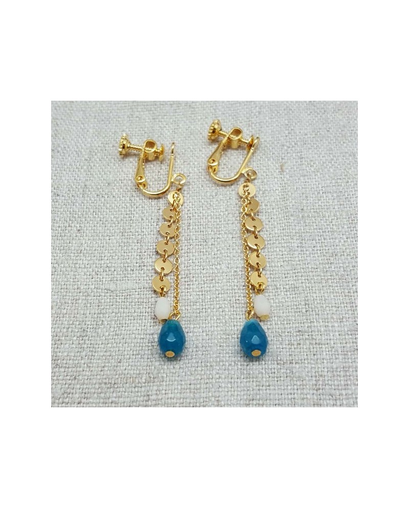 Boucles d'oreilles longues Plaqué Or chaîne mini médailles