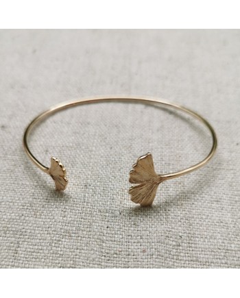 Bracelet jonc ouvert feuille Ginkgo