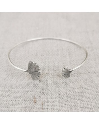 Bracelet jonc ouvert feuille Ginkgo