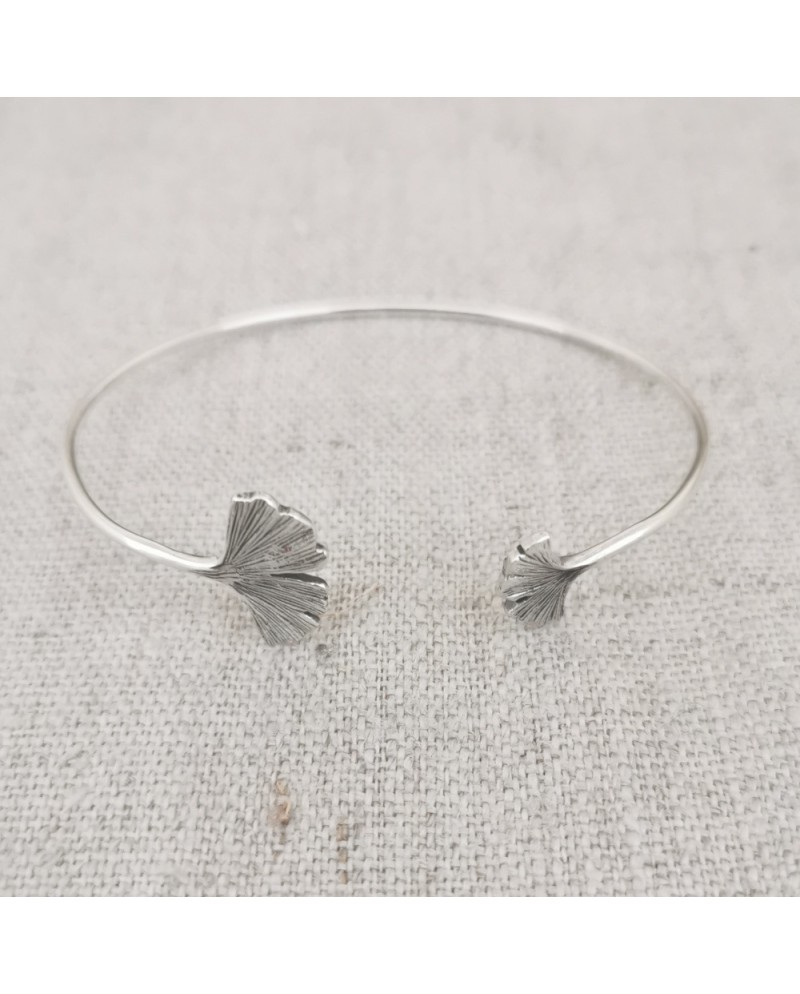 Bracelet jonc ouvert feuille Ginkgo