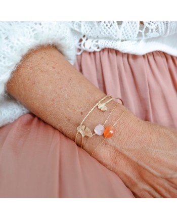 Bracelet jonc ouvert feuille Ginkgo