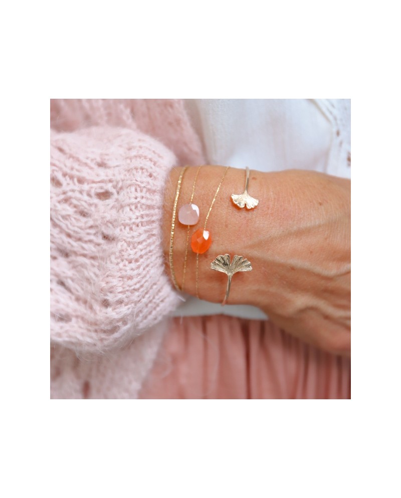 Bracelet jonc ouvert feuille Ginkgo