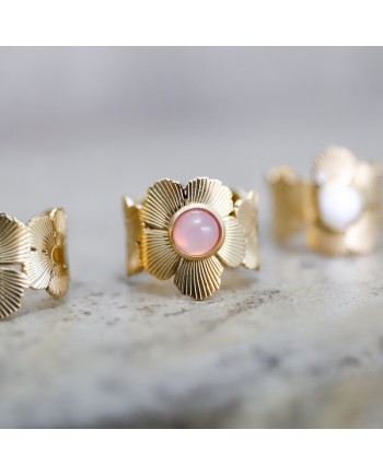 Bague plaqué Or motif fleur et pierre