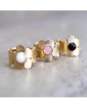 Bague plaqué Or motif fleur et pierre