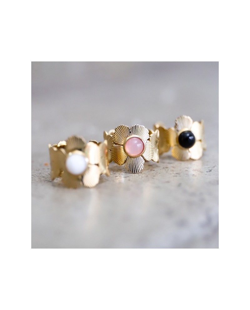 Bague plaqué Or motif fleur et pierre