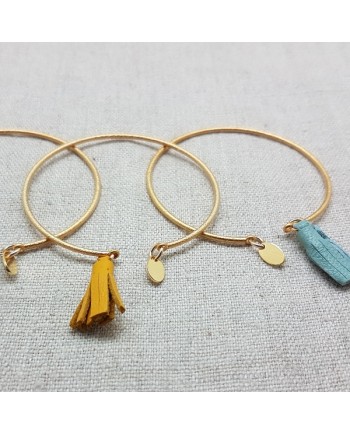 Jonc mate Plaqué Or pompon cuir