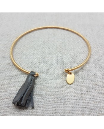 Jonc mate Plaqué Or pompon cuir