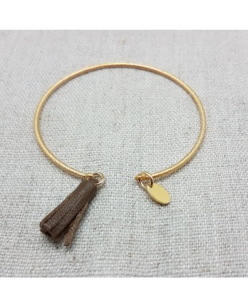 Jonc mate Plaqué Or pompon cuir