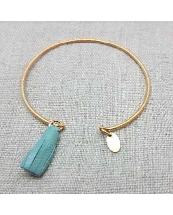 Jonc mate Plaqué Or pompon cuir